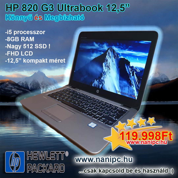 Útra kész HP EliteBook 820 G3 i5-6300u/8/512SSD/12,5”/FHD