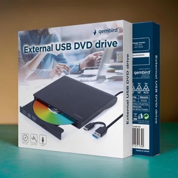 Külső USB/USC-C DVD-Író Gembird Fekete (DVD-USB-03)