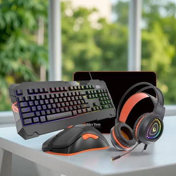 Meetion C505 4 in 1 Gaming készlet, Egér,  angol billentyűzet, fejhallgató, egérpad, RGB világítással