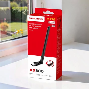 Mercusys MA14H AX300 Wi-Fi 6 vezeték nélküli USB adapter nagy nyereségű külső antennával