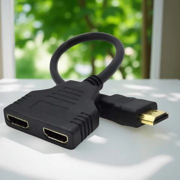 HDMI elosztó passzív adapter kábel fekete színben két kimenettel