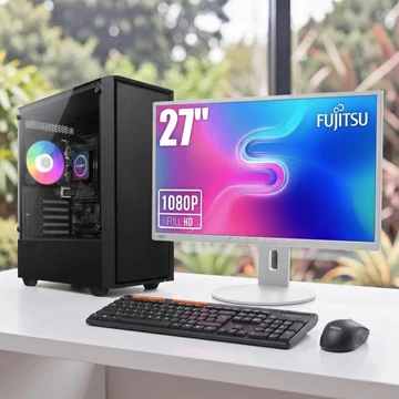 Komplett PC szett Storm AMD Ryzen 5 3400G Fujitsu 27 colos Full HD monitor Meetion vezeték nélküli billentyűzet egér Windows 11