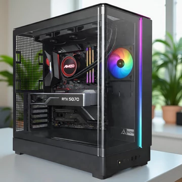 MONTECH KING Ryzen 7 7700X RTX 5070 12GB vízhűtéses RGB gamer PC fekete gépházzal