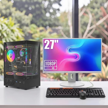Formula V Line Crystal i3-13100F Radeon RX 6400 4GB komplett gamer PC szett Fujitsu B27-8 27 colos Full HD monitor Meetion MT-4100 vezeték nélküli billentyűzet egér