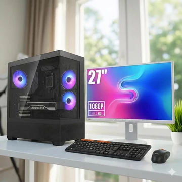 DARKFLASH DS900 Intel Core i5-14400F/32GB DDR5/2TB NVMe SSD/RTX 5060 8GB/Fujitsu B27-8 27" FHD Monitor/Meetion Vezeték nélküli Billentyűzet+Egér/Windows 11 vagy 10