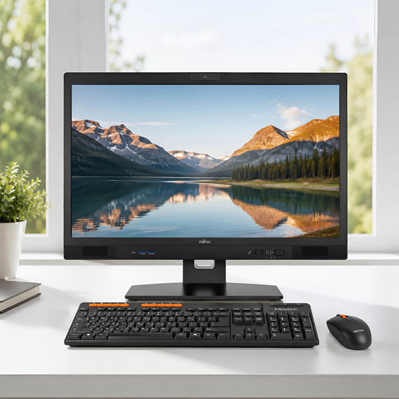 Minden egyben AIO PC Fujitsu Esprimo K558 i5-8400T/8GB/256GB SSD/USB/Cam/DVD-RW/FHD/24" + bill + egér