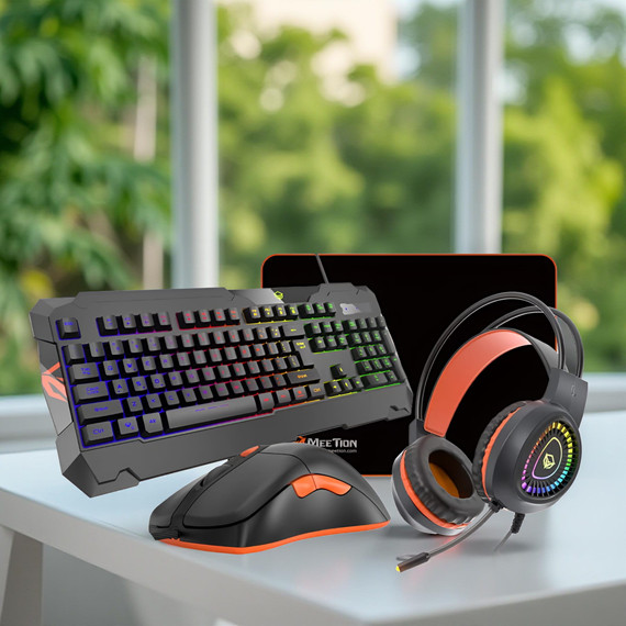Meetion C505 4 in 1 Gaming készlet, Egér, angol billentyűzet, fejhallgató, egérpad, RGB világítással