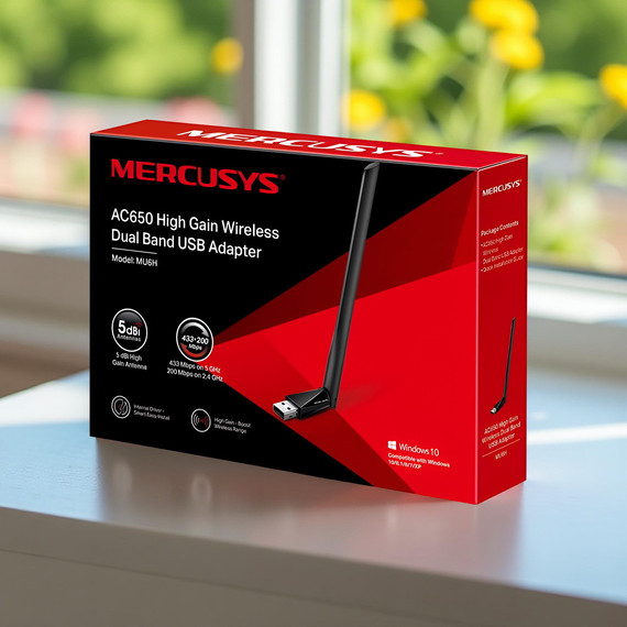 MERCUSYS nagy sebességű AC650 5GHz Wifi USB-adapter kétsávos MU6H
