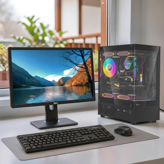 Komplett Gamer PC Szett Formula V Line Crystal i3-13100F/16GB/512GB NVMe SSD/RTX3050 8GB + Dell P2212H 22" FHD Monitor + Meetion MT-C100 Vezetékes Billentyűzet+Egér
