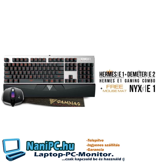 Gamdias Hermes E1 Combo gamer UK billentyűzet + Demeter E2 optikai egér + NYX E1 egérpad