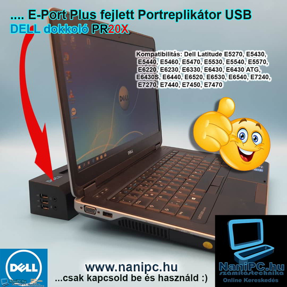 Dell Dokkoló PR20X E-Port Plus fejlett Portreplikátor USB 3.0-val