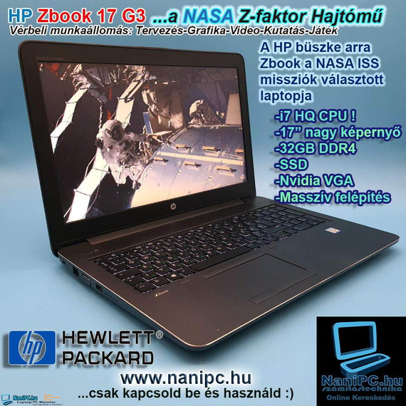 Bivaly erős Tervező/Gamer HP NASA ZBook 17 G3 i7HQ/32DDR4/512GB/M4000M/17,3