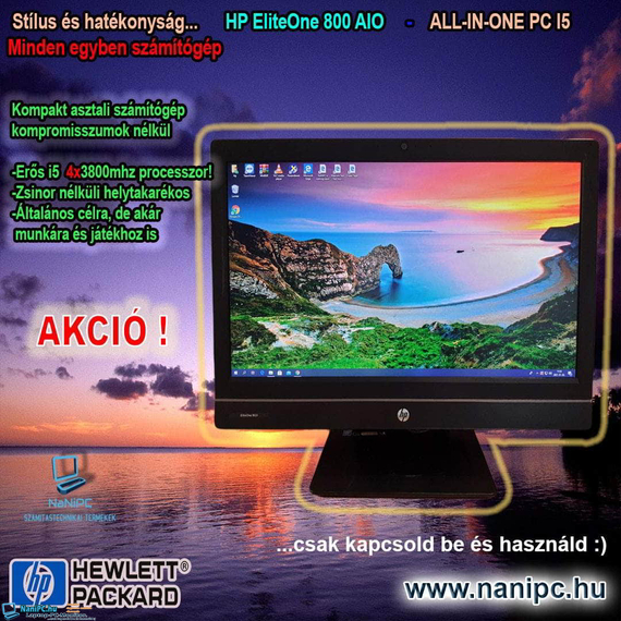 Minden egyben Számítógép HP EliteOne 800 G1 AIO AIO PC I5-4670/8/500/23”/DVDRW/23