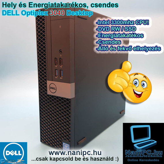 Kicsi a Dell de Erős :) Optiplex 3040 Intel G4400 6gen/8/128SSD Számítógép garanciával Ingyen házhoz