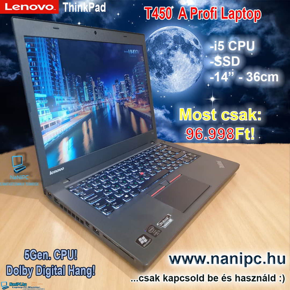 Megbízható Profi LENOVO ThinkPad T450 I5-5300u/8GB/256SSD/14