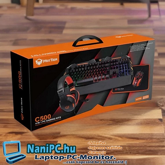 Meetion C500 4 in 1 Gaming készlet, Egér,  angol billentyűzet, fejhallgató, egérpad, RGB világítással
