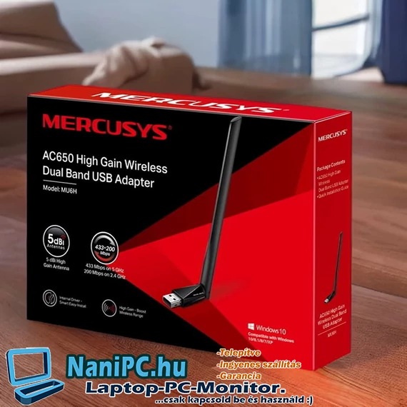 MERCUSYS nagy sebességű AC650 Wifi USB-adapter kétsávos MU6H