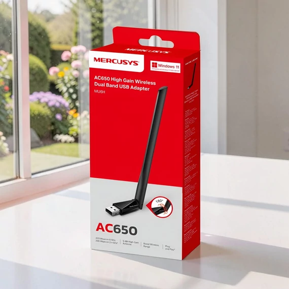 Mercusys MU6H AC650 Dual Band Wireless USB adapter 2,4 GHz és 5 GHz sávon