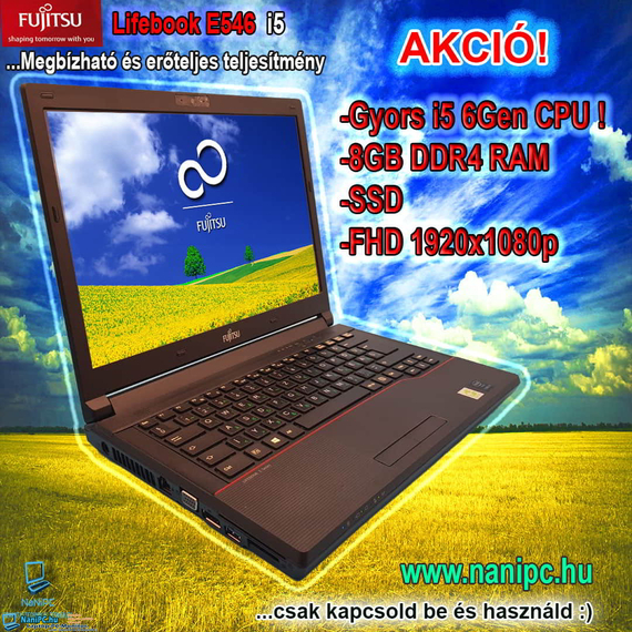 AKCIÓ! Megbízható Japán Technika Fujitsu Lifebook E546 i5-6300u/8DDR4/256SSD/FHD/14”