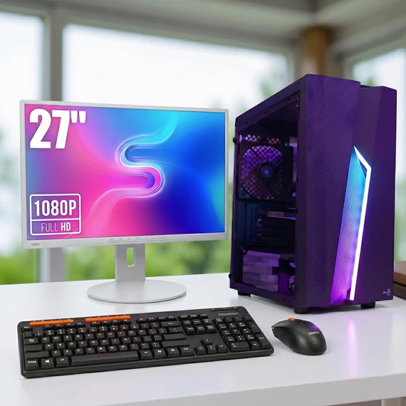 Performer Silver i3-12100F Radeon RX 6400 4GB komplett PC szett Fujitsu B27-8 27 colos Full HD monitor Meetion MT-4100 vezeték nélküli billentyűzet egér