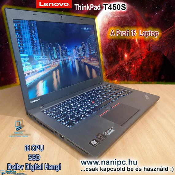 Megbízható LENOVO ThinkPad T450S I5-5300u/8GB/256SSD/14