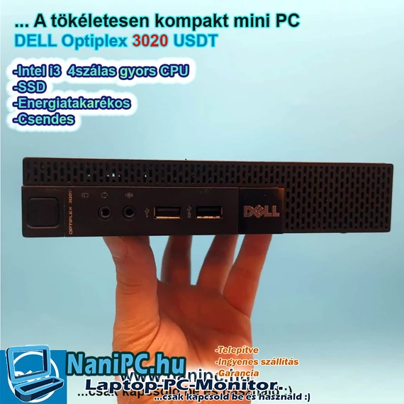 Tökéletesen kompakt Mini PC DELL Optiplex 3020M USDT i3-4160T/8/128SSD Ingyen házhoz garanciás