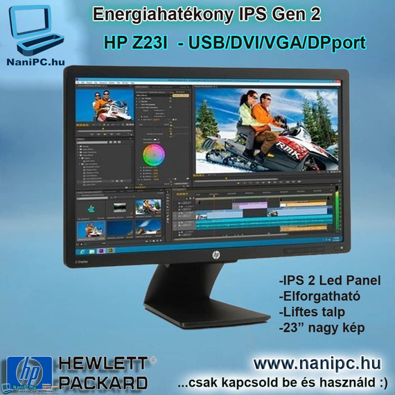 Energiahatékony IPS 2LED HP Z23i 23" LCD Monitor LED2/USB/VGA/DVI/DP/USB